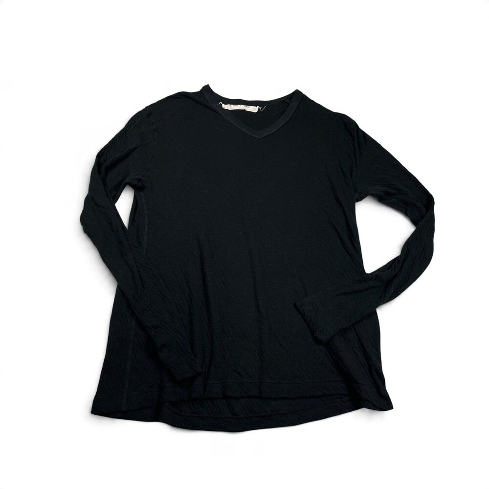 v::room Soft Knit Basic T-Shirt Black Long Sleeve Textured Comfy Stretch Top XL